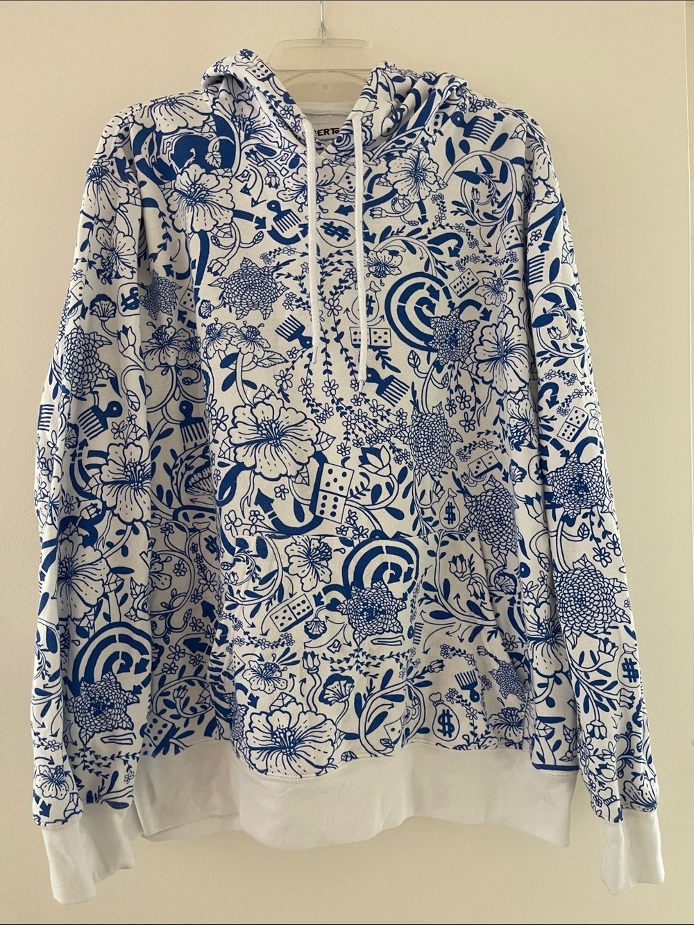 Printed Blue & White Hoodie Sweatshirt - unisex